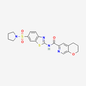 molecular formula C20H20N4O4S2 B7424902 N-(6-pyrrolidin-1-ylsulfonyl-1,3-benzothiazol-2-yl)-3,4-dihydro-2H-pyrano[2,3-c]pyridine-6-carboxamide 