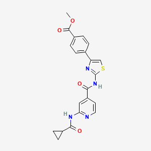 molecular formula C21H18N4O4S B7425089 Methyl 4-[2-[[2-(cyclopropanecarbonylamino)pyridine-4-carbonyl]amino]-1,3-thiazol-4-yl]benzoate 