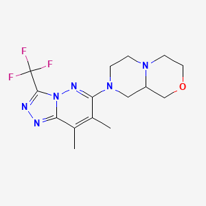 molecular formula C15H19F3N6O B7425225 8-[7,8-dimethyl-3-(trifluoromethyl)-[1,2,4]triazolo[4,3-b]pyridazin-6-yl]-3,4,6,7,9,9a-hexahydro-1H-pyrazino[2,1-c][1,4]oxazine 