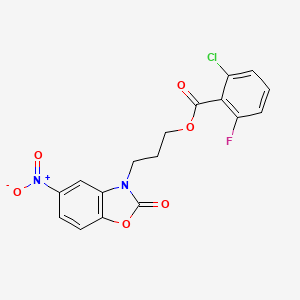 molecular formula C17H12ClFN2O6 B7425246 3-(5-Nitro-2-oxo-1,3-benzoxazol-3-yl)propyl 2-chloro-6-fluorobenzoate 