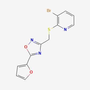 molecular formula C12H8BrN3O2S B7425257 3-[(3-Bromopyridin-2-yl)sulfanylmethyl]-5-(furan-2-yl)-1,2,4-oxadiazole 