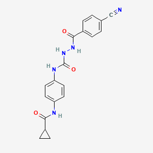 molecular formula C19H17N5O3 B7425475 N-[4-[[(4-cyanobenzoyl)amino]carbamoylamino]phenyl]cyclopropanecarboxamide 