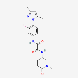 molecular formula C19H22FN5O3 B7425548 N'-[4-(3,5-dimethylpyrazol-1-yl)-3-fluorophenyl]-N-(1-methyl-6-oxopiperidin-3-yl)oxamide 