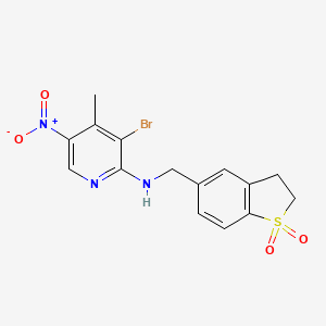 molecular formula C15H14BrN3O4S B7425567 3-bromo-N-[(1,1-dioxo-2,3-dihydro-1-benzothiophen-5-yl)methyl]-4-methyl-5-nitropyridin-2-amine 