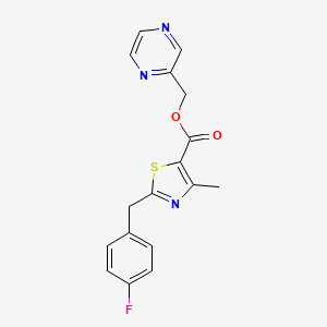 molecular formula C17H14FN3O2S B7425592 Pyrazin-2-ylmethyl 2-[(4-fluorophenyl)methyl]-4-methyl-1,3-thiazole-5-carboxylate 