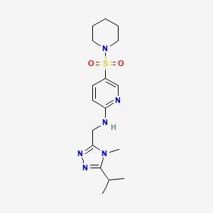 molecular formula C17H26N6O2S B7425618 N-[(4-methyl-5-propan-2-yl-1,2,4-triazol-3-yl)methyl]-5-piperidin-1-ylsulfonylpyridin-2-amine 