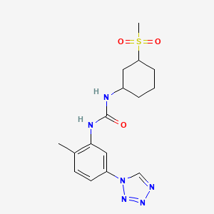 molecular formula C16H22N6O3S B7425656 1-(3-Methylsulfonylcyclohexyl)-3-[2-methyl-5-(tetrazol-1-yl)phenyl]urea 