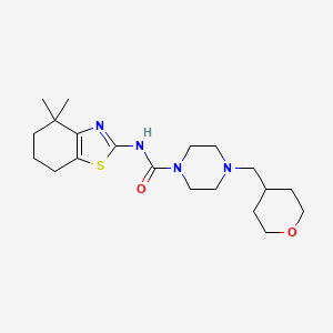 molecular formula C20H32N4O2S B7425663 N-(4,4-dimethyl-6,7-dihydro-5H-1,3-benzothiazol-2-yl)-4-(oxan-4-ylmethyl)piperazine-1-carboxamide 