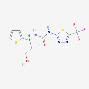 molecular formula C11H11F3N4O2S2 B7425687 1-(3-Hydroxy-1-thiophen-2-ylpropyl)-3-[5-(trifluoromethyl)-1,3,4-thiadiazol-2-yl]urea 