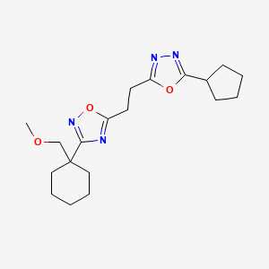 molecular formula C19H28N4O3 B7425732 2-Cyclopentyl-5-[2-[3-[1-(methoxymethyl)cyclohexyl]-1,2,4-oxadiazol-5-yl]ethyl]-1,3,4-oxadiazole 