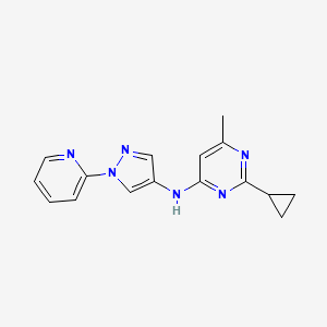 molecular formula C16H16N6 B7425754 2-cyclopropyl-6-methyl-N-(1-pyridin-2-ylpyrazol-4-yl)pyrimidin-4-amine 