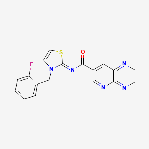 N-[3-[(2-fluorophenyl)methyl]-1,3-thiazol-2-ylidene]pyrido[2,3-b]pyrazine-7-carboxamide