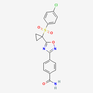 4-[5-[1-(4-Chlorophenyl)sulfonylcyclopropyl]-1,2,4-oxadiazol-3-yl]benzamide