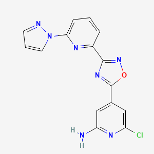 molecular formula C15H10ClN7O B7425854 6-Chloro-4-[3-(6-pyrazol-1-ylpyridin-2-yl)-1,2,4-oxadiazol-5-yl]pyridin-2-amine 