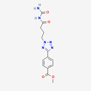 molecular formula C14H16N6O4 B7425907 Methyl 4-[2-[4-(carbamoylamino)-4-oxobutyl]tetrazol-5-yl]benzoate 