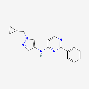 molecular formula C17H17N5 B7426097 N-[1-(cyclopropylmethyl)pyrazol-4-yl]-2-phenylpyrimidin-4-amine 