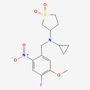 molecular formula C15H19FN2O5S B7426194 N-cyclopropyl-N-[(4-fluoro-5-methoxy-2-nitrophenyl)methyl]-1,1-dioxothiolan-3-amine 