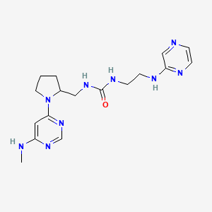 molecular formula C17H25N9O B7426325 1-[[1-[6-(Methylamino)pyrimidin-4-yl]pyrrolidin-2-yl]methyl]-3-[2-(pyrazin-2-ylamino)ethyl]urea 