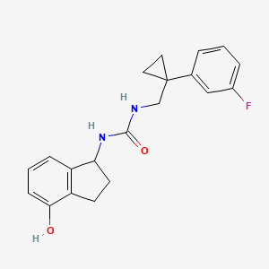 molecular formula C20H21FN2O2 B7426329 1-[[1-(3-fluorophenyl)cyclopropyl]methyl]-3-(4-hydroxy-2,3-dihydro-1H-inden-1-yl)urea 