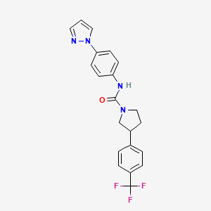 molecular formula C21H19F3N4O B7426341 N-(4-pyrazol-1-ylphenyl)-3-[4-(trifluoromethyl)phenyl]pyrrolidine-1-carboxamide 