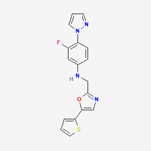 3-fluoro-4-pyrazol-1-yl-N-[(5-thiophen-2-yl-1,3-oxazol-2-yl)methyl]aniline