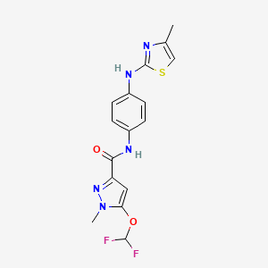 molecular formula C16H15F2N5O2S B7426475 5-(difluoromethoxy)-1-methyl-N-[4-[(4-methyl-1,3-thiazol-2-yl)amino]phenyl]pyrazole-3-carboxamide 