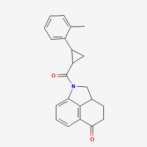 molecular formula C22H21NO2 B7426476 1-[2-(2-Methylphenyl)cyclopropanecarbonyl]-2,2a,3,4-tetrahydrobenzo[cd]indol-5-one 