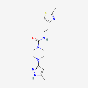 molecular formula C15H22N6OS B7426572 4-(5-methyl-1H-pyrazol-3-yl)-N-[2-(2-methyl-1,3-thiazol-4-yl)ethyl]piperazine-1-carboxamide 