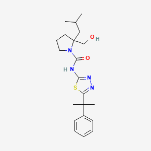 molecular formula C21H30N4O2S B7426817 2-(hydroxymethyl)-2-(2-methylpropyl)-N-[5-(2-phenylpropan-2-yl)-1,3,4-thiadiazol-2-yl]pyrrolidine-1-carboxamide 