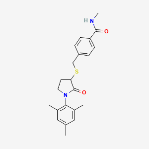 molecular formula C22H26N2O2S B7426851 N-methyl-4-[[2-oxo-1-(2,4,6-trimethylphenyl)pyrrolidin-3-yl]sulfanylmethyl]benzamide 