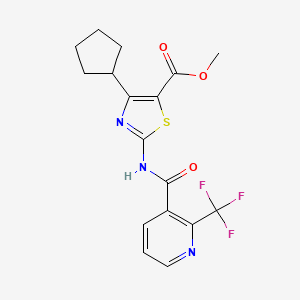 molecular formula C17H16F3N3O3S B7426940 Methyl 4-cyclopentyl-2-[[2-(trifluoromethyl)pyridine-3-carbonyl]amino]-1,3-thiazole-5-carboxylate 