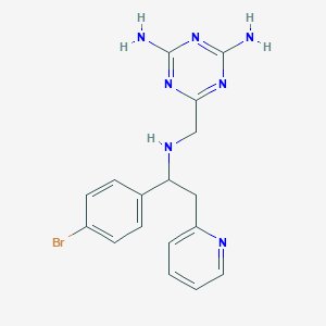 molecular formula C17H18BrN7 B7427069 6-[[[1-(4-Bromophenyl)-2-pyridin-2-ylethyl]amino]methyl]-1,3,5-triazine-2,4-diamine 