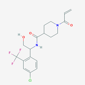 molecular formula C18H20ClF3N2O3 B7427251 N-{1-[4-chloro-2-(trifluoromethyl)phenyl]-2-hydroxyethyl}-1-(prop-2-enoyl)piperidine-4-carboxamide 