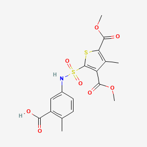 molecular formula C17H17NO8S2 B7427312 5-[[3,5-Bis(methoxycarbonyl)-4-methylthiophen-2-yl]sulfonylamino]-2-methylbenzoic acid 