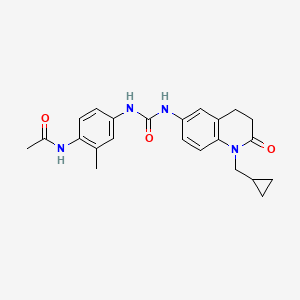 molecular formula C23H26N4O3 B7427359 N-[4-[[1-(cyclopropylmethyl)-2-oxo-3,4-dihydroquinolin-6-yl]carbamoylamino]-2-methylphenyl]acetamide 