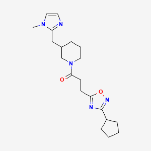 3-(3-Cyclopentyl-1,2,4-oxadiazol-5-yl)-1-[3-[(1-methylimidazol-2-yl)methyl]piperidin-1-yl]propan-1-one