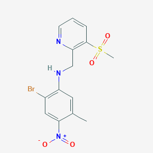 molecular formula C14H14BrN3O4S B7427438 2-bromo-5-methyl-N-[(3-methylsulfonylpyridin-2-yl)methyl]-4-nitroaniline 