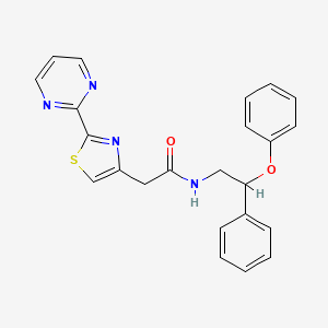 N-(2-phenoxy-2-phenylethyl)-2-(2-pyrimidin-2-yl-1,3-thiazol-4-yl)acetamide