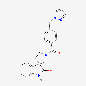 molecular formula C22H20N4O2 B7427542 1'-[4-(pyrazol-1-ylmethyl)benzoyl]spiro[1H-indole-3,3'-pyrrolidine]-2-one 