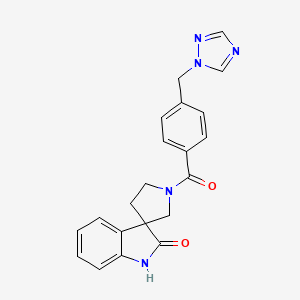 molecular formula C21H19N5O2 B7427563 1'-[4-(1,2,4-triazol-1-ylmethyl)benzoyl]spiro[1H-indole-3,3'-pyrrolidine]-2-one 