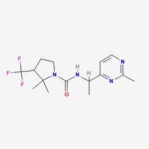 molecular formula C15H21F3N4O B7427626 2,2-dimethyl-N-[1-(2-methylpyrimidin-4-yl)ethyl]-3-(trifluoromethyl)pyrrolidine-1-carboxamide 