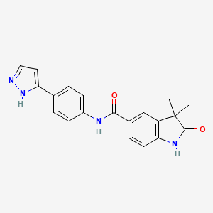 molecular formula C20H18N4O2 B7427634 3,3-dimethyl-2-oxo-N-[4-(1H-pyrazol-5-yl)phenyl]-1H-indole-5-carboxamide 