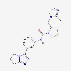 molecular formula C21H25N7O B7427643 N-[3-(6,7-dihydro-5H-pyrrolo[2,1-c][1,2,4]triazol-3-yl)phenyl]-2-[(2-methylimidazol-1-yl)methyl]pyrrolidine-1-carboxamide 