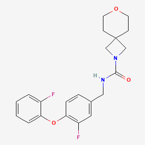 molecular formula C21H22F2N2O3 B7427692 N-[[3-fluoro-4-(2-fluorophenoxy)phenyl]methyl]-7-oxa-2-azaspiro[3.5]nonane-2-carboxamide 