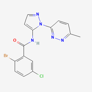 molecular formula C15H11BrClN5O B7427799 2-bromo-5-chloro-N-[2-(6-methylpyridazin-3-yl)pyrazol-3-yl]benzamide 