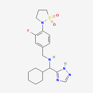 1-cyclohexyl-N-[[4-(1,1-dioxo-1,2-thiazolidin-2-yl)-3-fluorophenyl]methyl]-1-(1H-1,2,4-triazol-5-yl)methanamine