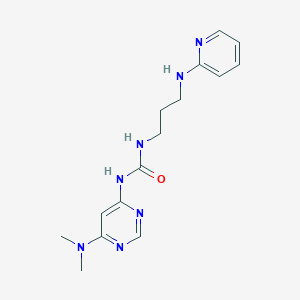 molecular formula C15H21N7O B7427887 1-[6-(Dimethylamino)pyrimidin-4-yl]-3-[3-(pyridin-2-ylamino)propyl]urea 