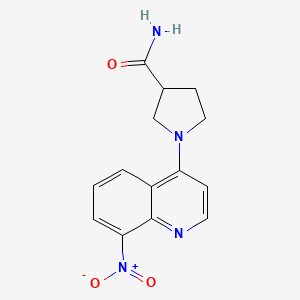 molecular formula C14H14N4O3 B7428024 1-(8-Nitroquinolin-4-yl)pyrrolidine-3-carboxamide 