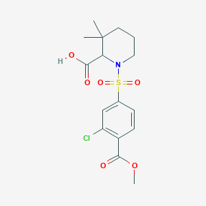 molecular formula C16H20ClNO6S B7428260 1-(3-Chloro-4-methoxycarbonylphenyl)sulfonyl-3,3-dimethylpiperidine-2-carboxylic acid 