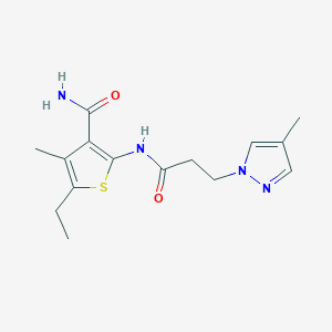 molecular formula C15H20N4O2S B7428276 5-Ethyl-4-methyl-2-[3-(4-methylpyrazol-1-yl)propanoylamino]thiophene-3-carboxamide 